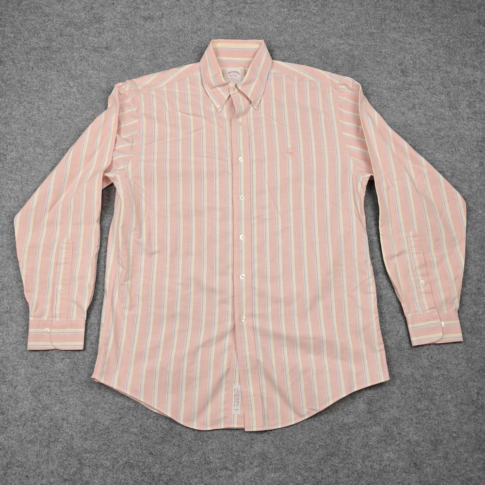 Brooks Brothers Pink and White Striped Cotton Button-Down Shirt